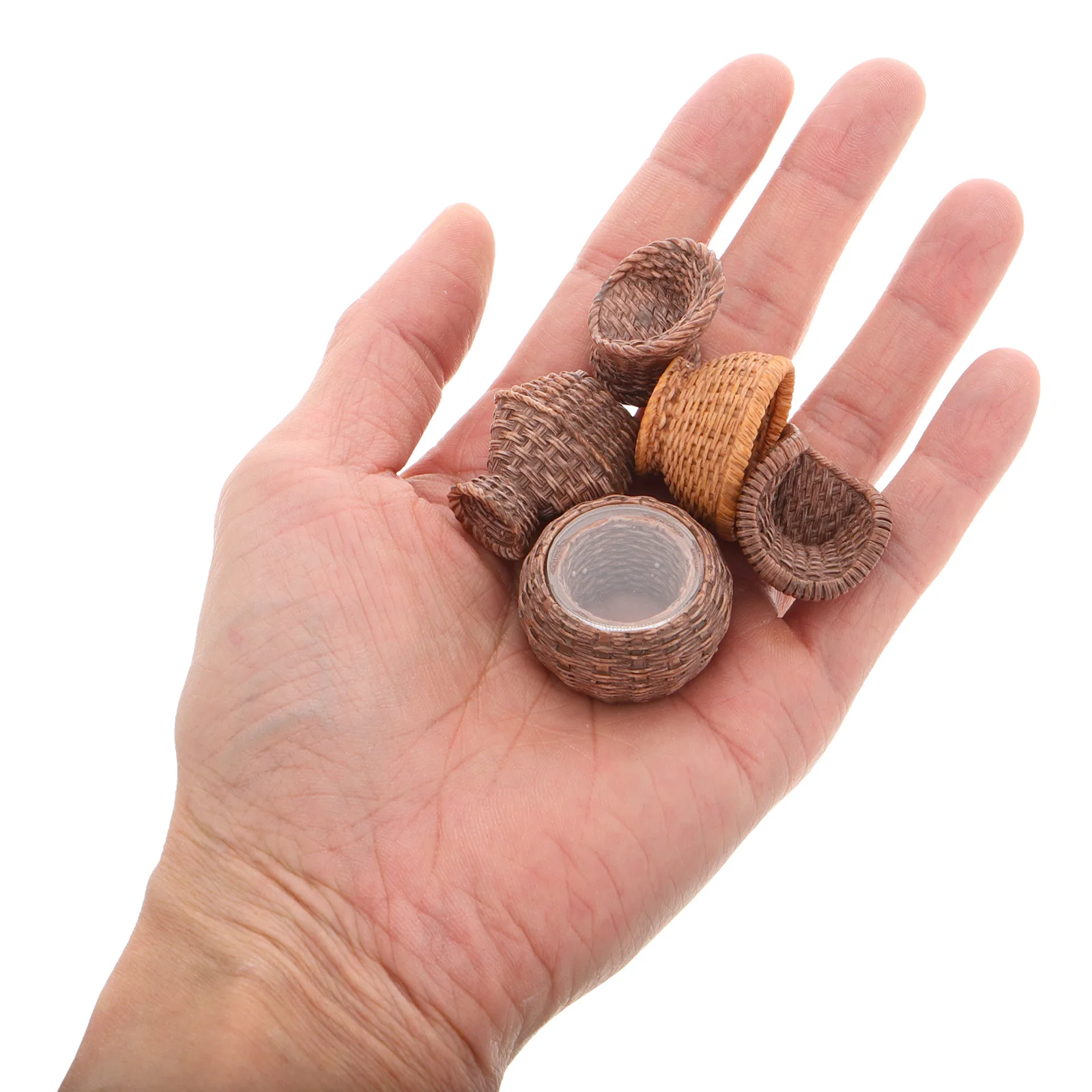 

10 Pcs Hamper Bamboo Woven Resin Ornaments Craft Statue Furniture Dollhouse Basket Orange Home Decor Accessory Fruit Organizer