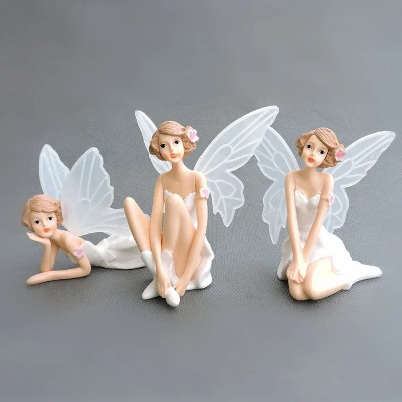 Fairy Angel Decorative Figurines,Creative Cartoon Flower Fairies with Wings Mini Decorative Crafts,Car Cake Garden Home Decor