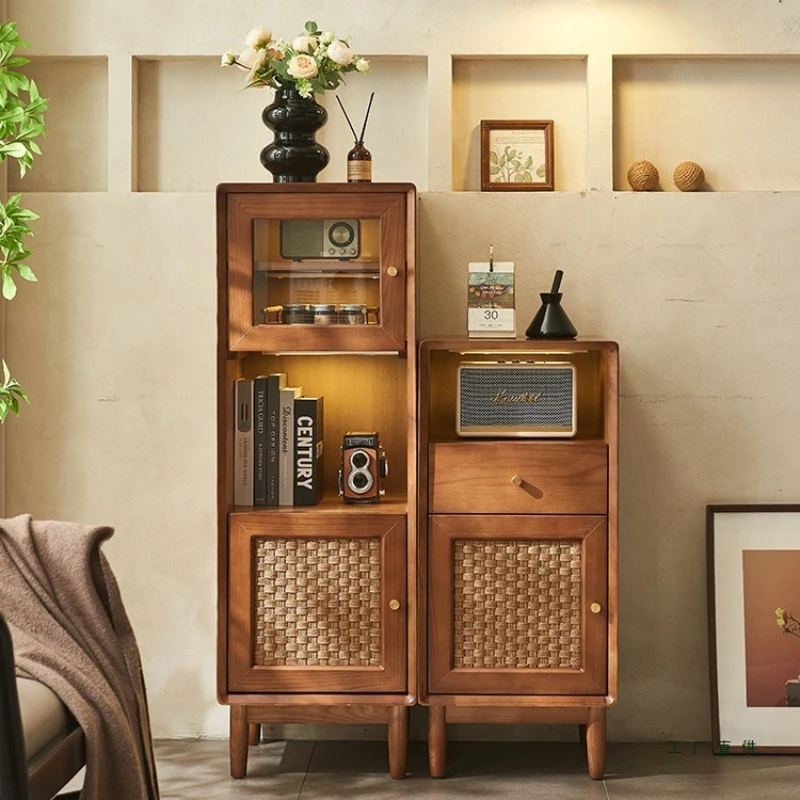 Medieval rattan wine cabinet, living room dining side cabinet, Japanese-style locker, display cabinet, wabi sandy wind solid
