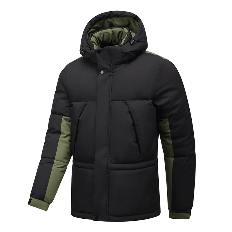 

Thickened Cotton Outwear Solid Color Hooded Parkas Men Autumn Winter Hooded Long Sleeve Coat Pockets Zipper Jacket Windproof