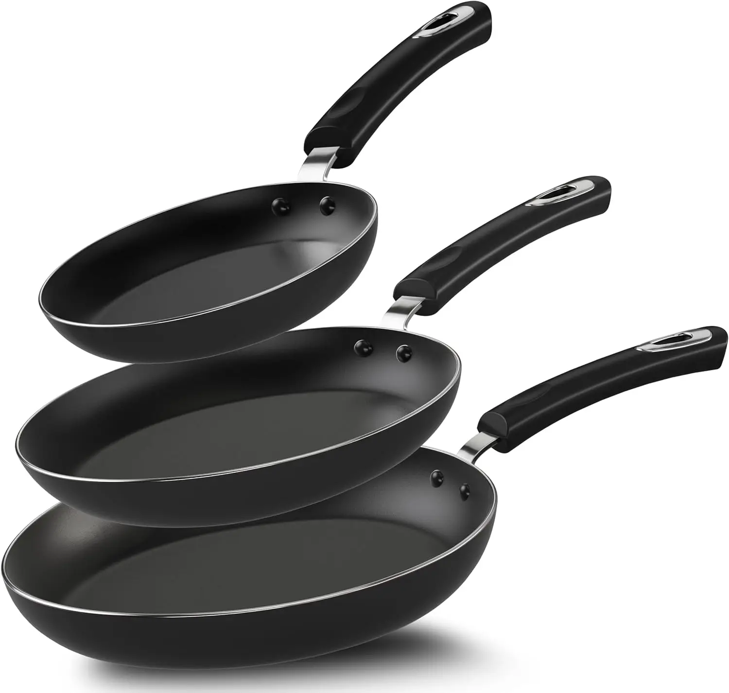 

Nonstick Induction Cookware Set: 3-Piece Omelette Pans (8, 9.5, 11 Inches) with Bakelite Handles, PFOA-Free Grey