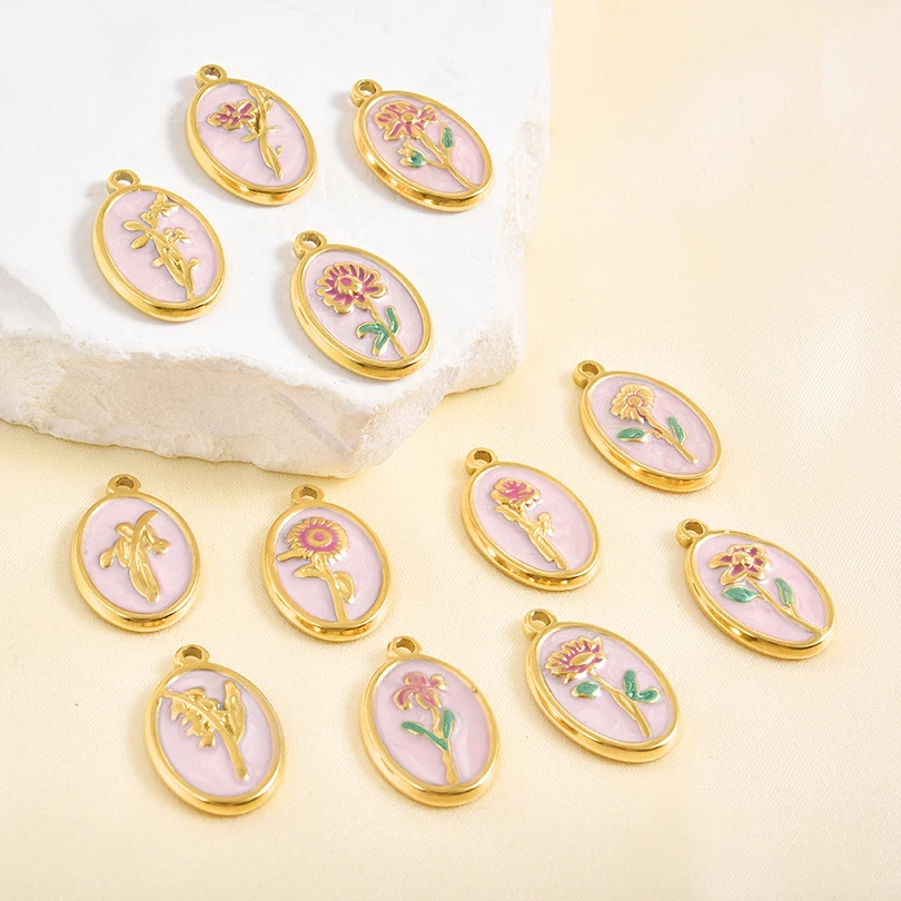 5 قطعة مطلية بالذهب الحقيقي عيد ميلاد زهرة قلادة البنفسجي قرنفل ديزي الفاوانيا الفولاذ المقاوم للصدأ المينا المعلقات DIY بها بنفسك مجوهرات الإكسسوار #4