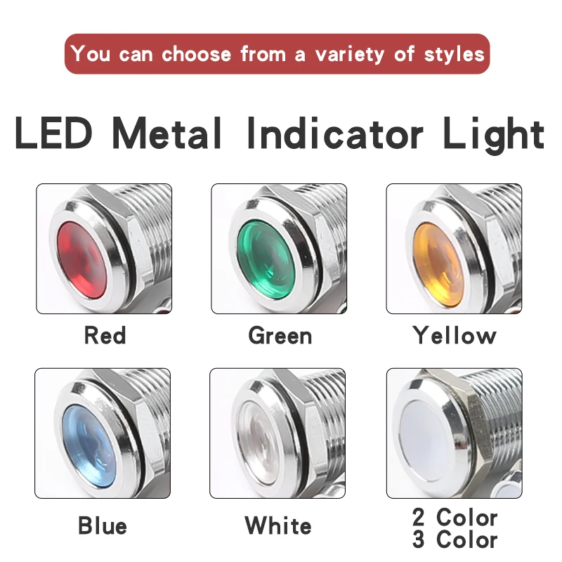 8MM 10MM 12MM Metal LED Indicator Light Waterproof Two Color Three Color Signal Lamp Red Yellow Green 5V 12V 24V 220V