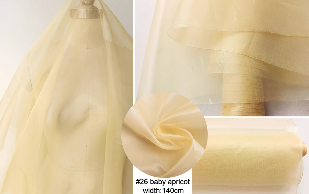 Per meter Stijve transparante zijden gaas Effen effen natuurlijke moerbeizijde organza stof Bruiloft Diy