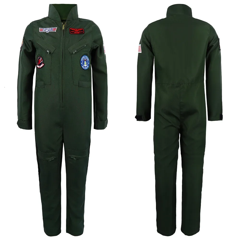 Disfraz de piloto de combate para adultos y niños, traje de vuelo de la Fuerza Aérea, juego de rol con accesorios de aviador, mono de Piloto Militar verde del ejército