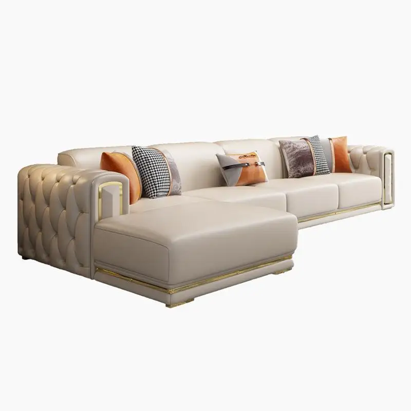 Modern luxury leather sofa button tufted modular corner sofa living room combination sofa furniture