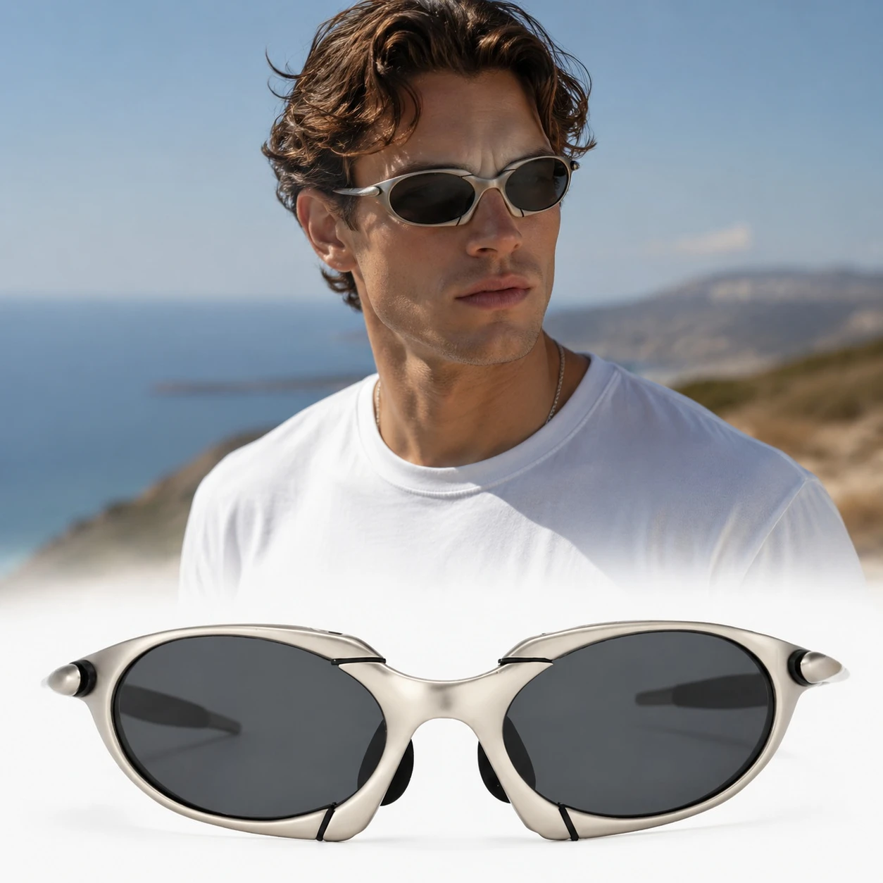 

Polarized Geometric Sunglasses Men Women Silver Metal Frame UV400 Shades for Cycling Hiking Outdoor Fashion Casual Eyewear