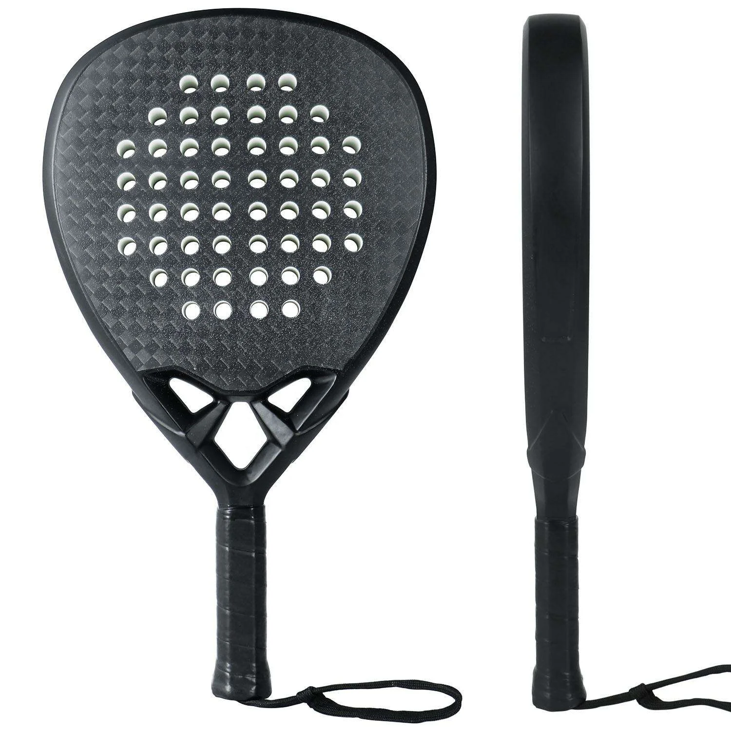 In stock Carbon fiber material round paddle racket, 12K high density texture, customized design cheap price polyester net sports