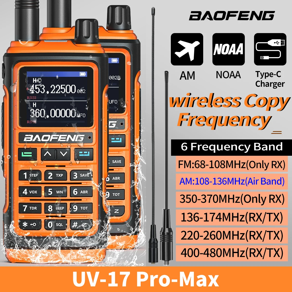 2 pz Baofeng Originele UV-17 Pro Max Multi-Band Am Air Band Hf Ricetrasmettitore 999ch Lungo Runn Dmr Tweeweg Ham Radio