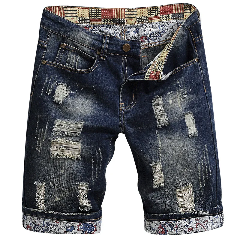 

2023 Summer New Fashion Men's Ripped Short Jeans Casual Slim Big Hole Retro Style Denim Shorts Male Brand Clothes