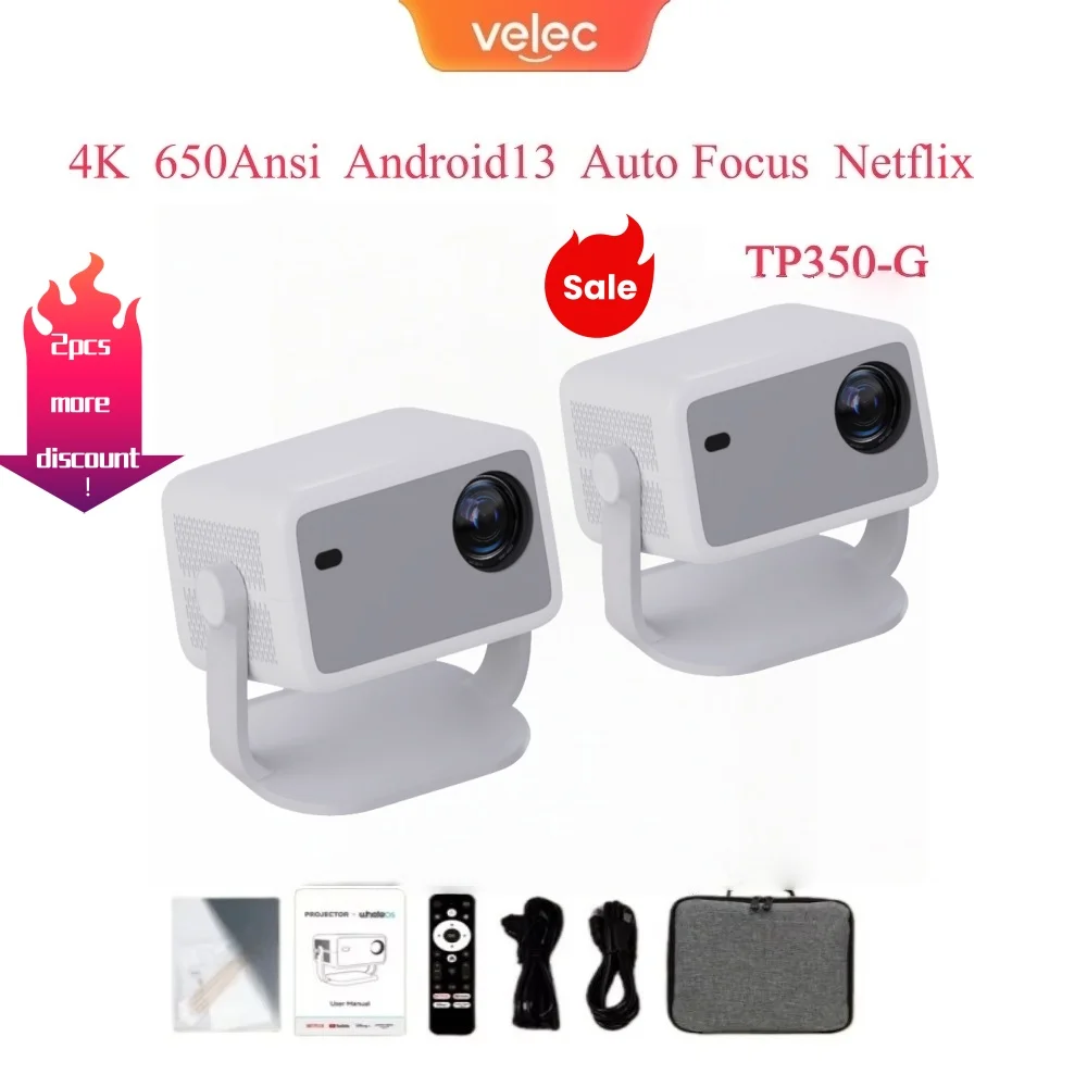 جهاز عرض Velec TP350 650 ANSI 4K HD 1080P أندرويد 13 تركيز تلقائي Wifi6 BT5.2 محمول فيديو خارجي مسرح منزلي ذكي Proyector #3