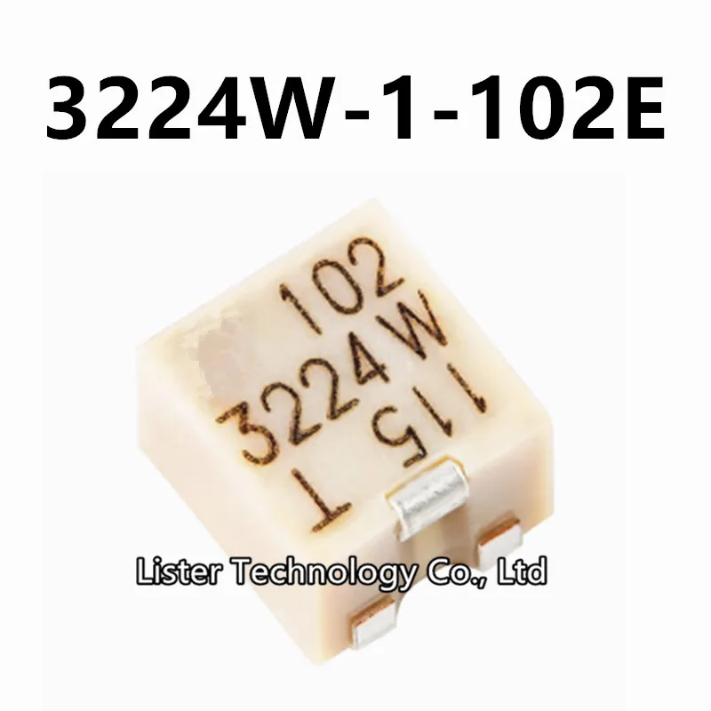 5~50PCS/Lot New 3224W-1-102E SMD-3P 102 3224W 1k Ohm  ±10% ±100ppm/℃ multi-turn precision adjustable resistance top adjustment