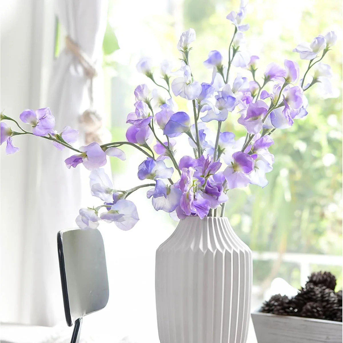 

YeeNanee 8pcs Artificial Silk Sweet Pea Flowers Purple Long Stem for Wedding Floral Arrangements Indoor Home Room Decoration