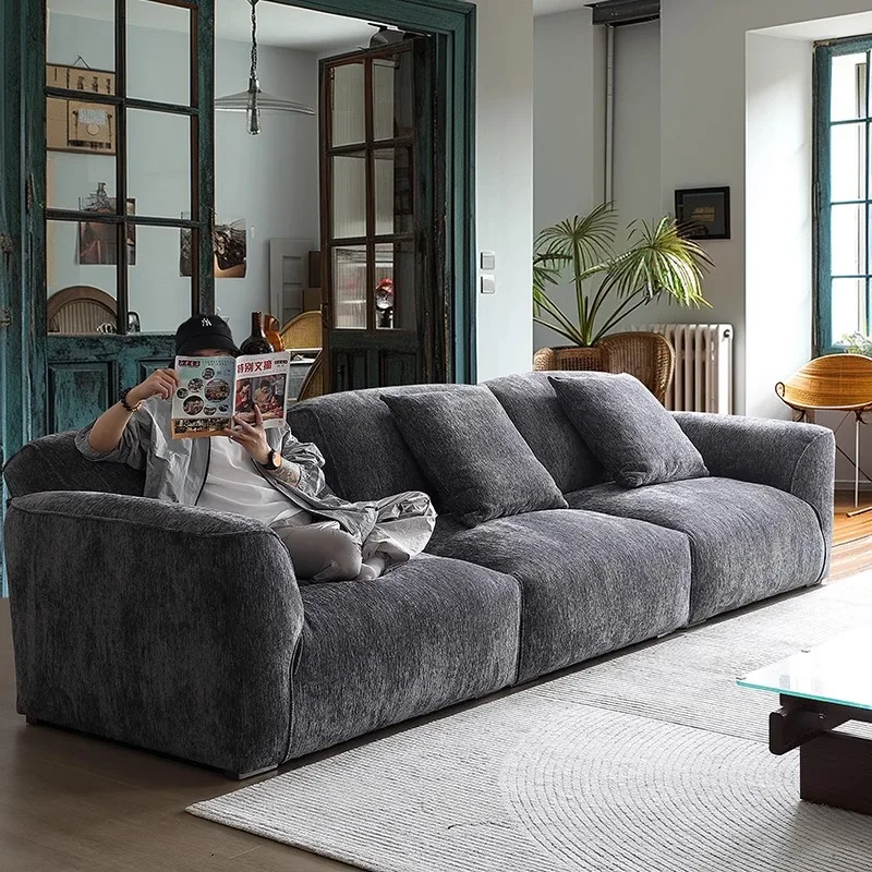 Grande Fabric Straight Row Sofa Italian Minimalist Small Apartment Living Room Chenille Snowflake Light Luxury Three-person Sofa