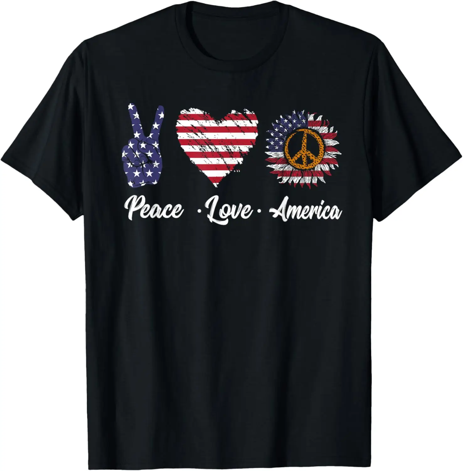 

Peace Love America 4th of July Independence Day USA Flag T-Shirt