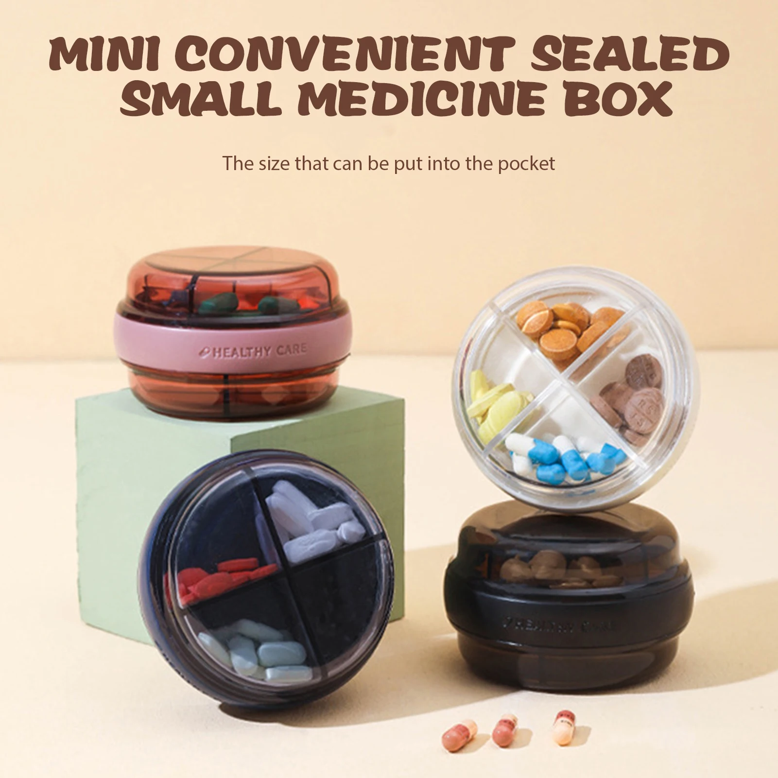 Double compartment pill box Mini portable sealed pill box Dustproof and moisture-proof large-capacity pill carry-on storage box