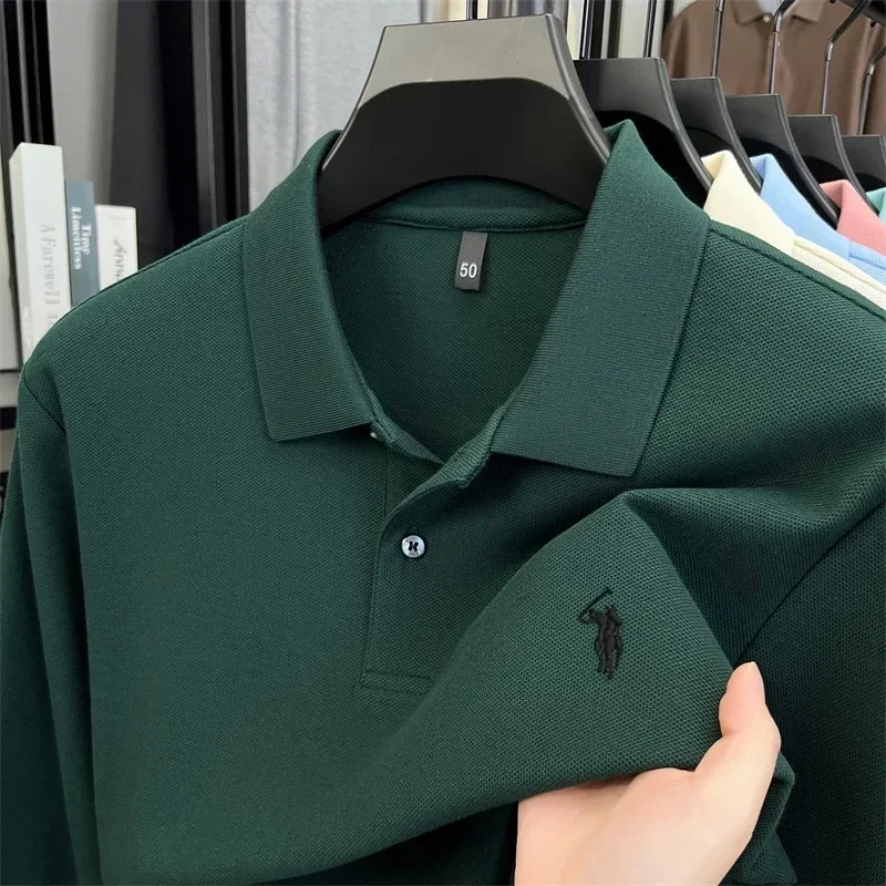 100% reine Baumwolle, hochwertiges Marken-Poloshirt für Herren mit langen Ärmeln, modisches Luxus-Golfshirt mit Stickerei für Herbst und Winter, lässiges T-Shirt. – Detail 16