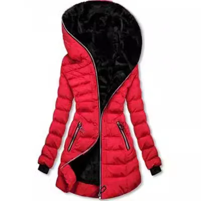 Winter Cotton-padded Clothes Womens Hooded Warm Velvet Cotton-padded Clothes Medium and Long Jackets Black Cotton-padded Jackets