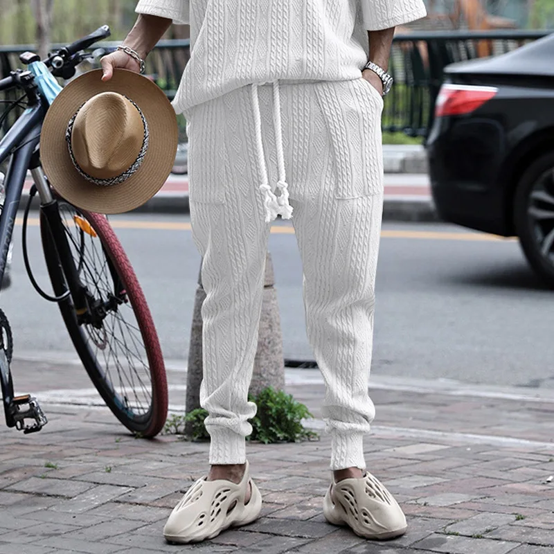 Macacão solto de bolso grande masculino, esportes ao ar livre, calça tática de jogging, moletom elástico na cintura, calça casual pura