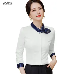 NAVIU Bow Lace Chiffon Shirt for Women Long Sleeve Professional Blouse White Professional Office Lady Work Tops Gray