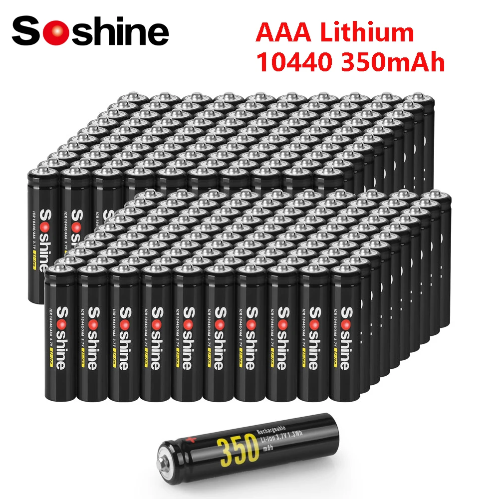 Soshine 200pc 3.7V 350mAh Lithium Batteries AAA 10440 Li-ion Rechargeable Battery 350mAh Batteries for Recorder Toys Wholesale