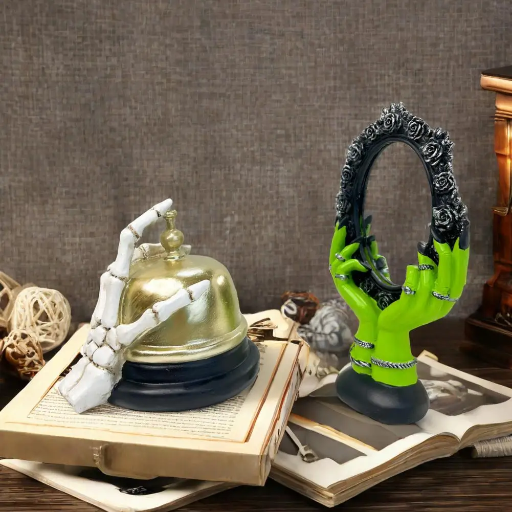 Halloween Decoration Horror Resin Crown Skeleton Hand Bell Figurine Home Decor for Living Room Bedroom Bookshelf Coffee Table