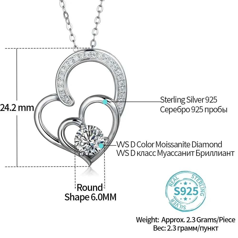 Imagem -02 - Sterling Silver Moissanite Colar Pingente de Diamante Gemstone Jóias Coração do Amor com Cor Certificada d Vvs1 6.0 mm 925