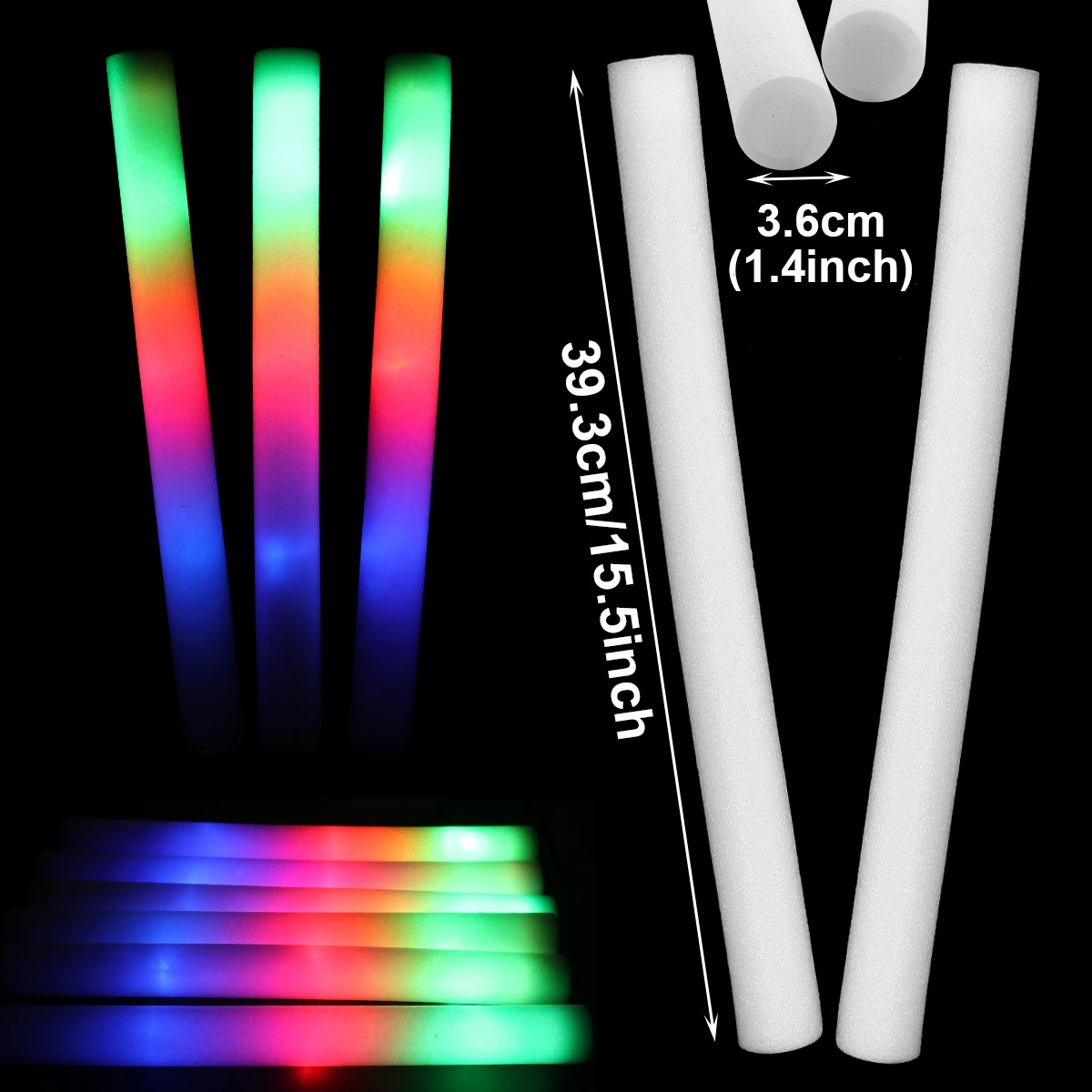 LED Glow Sticks RGB LED Cheer Sticks Light Up Cheer Tube Colorful Flashing Luminous Wands Pool Wedding Party Supplies Gigs Gifts