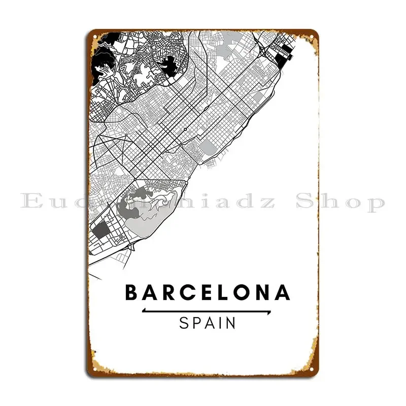 Mapa de Barcelona en blanco y negro, cartel metálico decorativo para pared, mural para pub, placa de metal para cocina, póster.