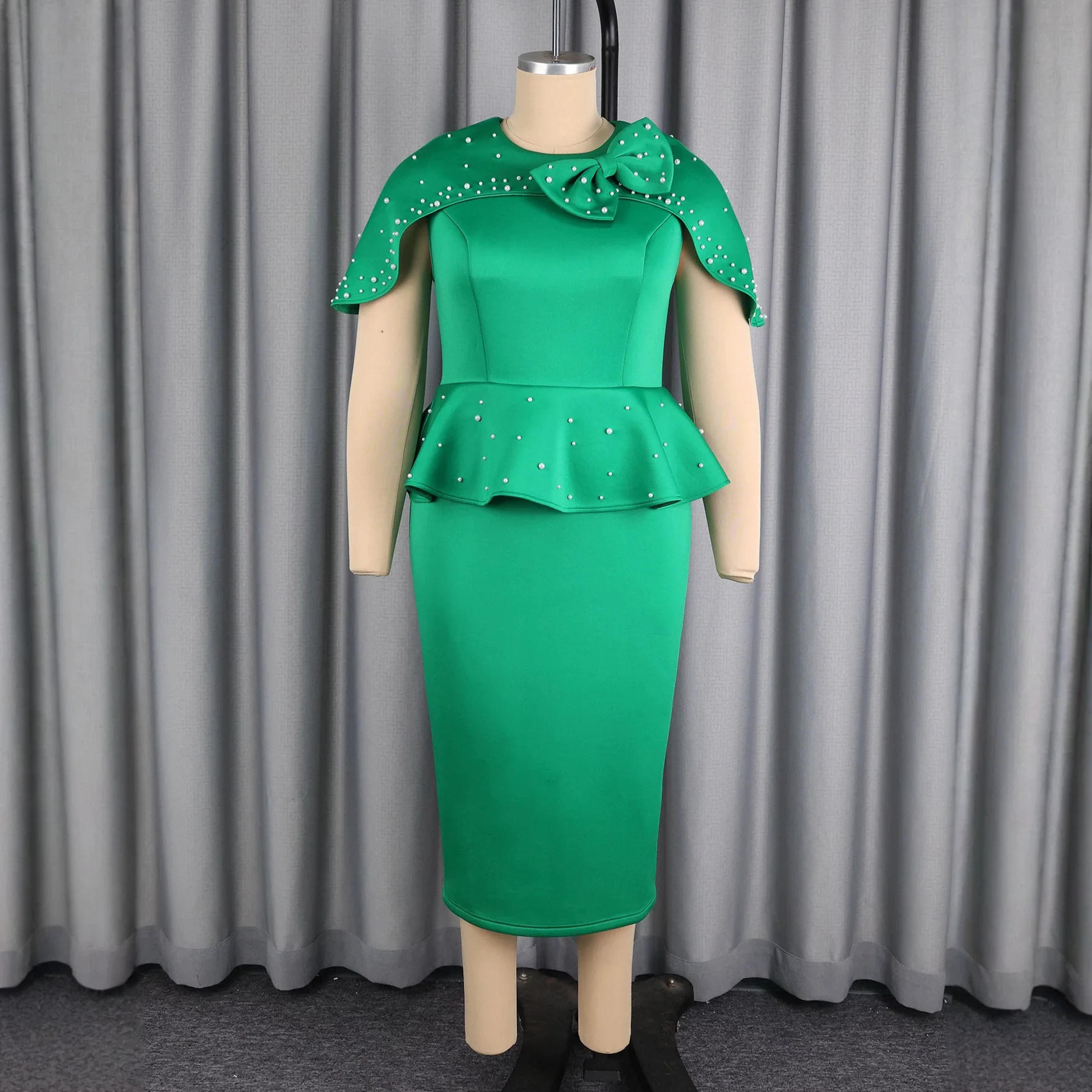 green-elegant-dashiki-african-party-evening-wedding-dresses-for-women-summer-african-short-sleeve-polyester-bodycon-midi-dresses