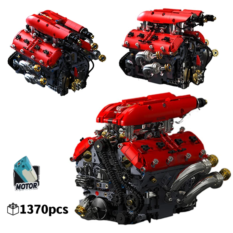 V8 Turbomotor Model 1370 stks Bouwstenen Gemotoriseerde Mechanische Creatieve Desktop Decor Cadeau Voor Volwassenen Kinderen