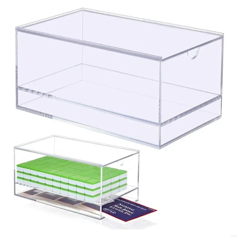 Klare Mahjong-Karten-Aufbewahrungsbox aus Acryl mit staubdichter Abdeckung für die Präsentation und Schutz für Mahjong-Fliesen. – Detail 7