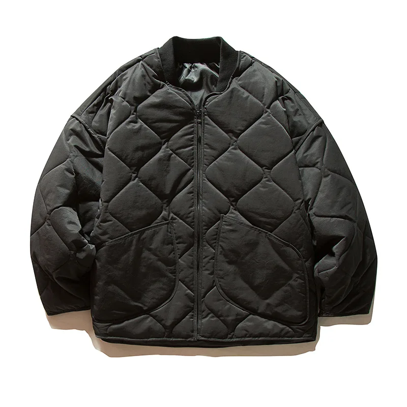 Urban Style Winter Japanese Retro Gourd Pattern Diamond Pattern Cotton-padded Jacket, Loose and Casual