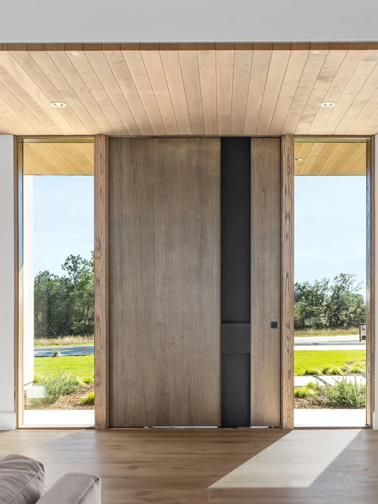 Sixinalu Entrance Door Wood Grain Pivot Main Aluminum Alloy Profile Custom Front Entry Doors Interior Exterior Door Home Decor