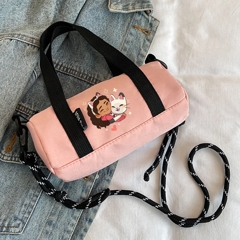 Gabbys Dollhouses Crossbody Bag Girls Women Cartoon Cute Cats Cylindrical Pink Shoulder Pack Phone Tissue Outdoor Storage Bags