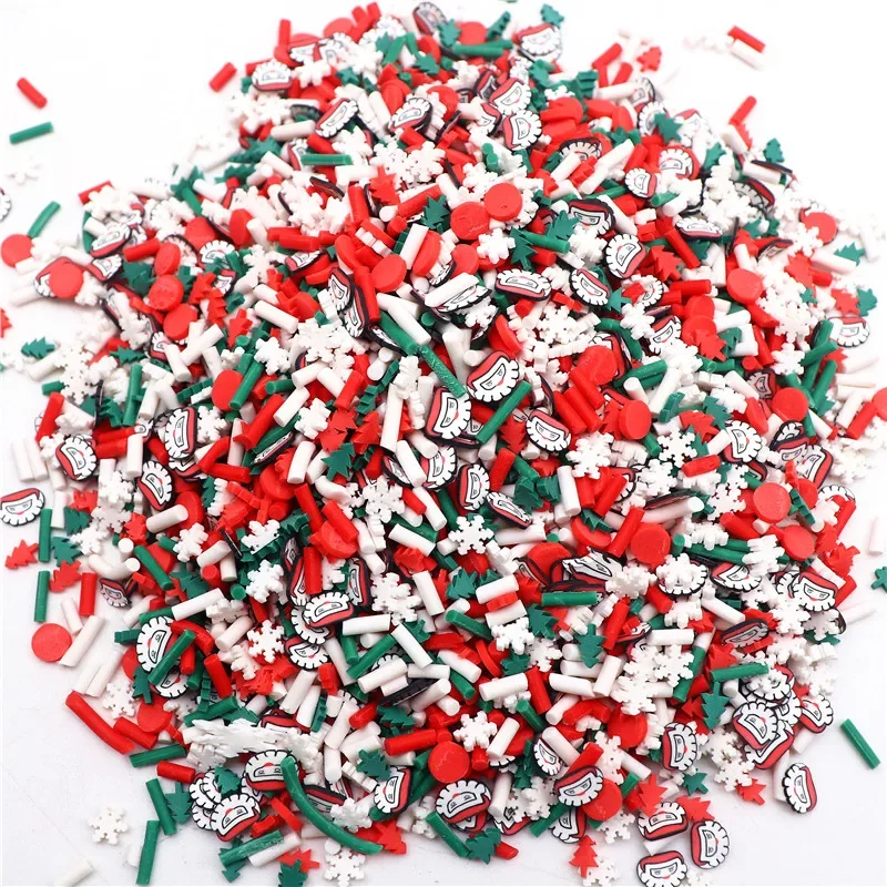 50g Mixed Xmas Snowfake Slices Christmas Polymer Clay Sprinkles Crafts Soft Clay Nail Art DIY Slime Mud Filler Accessories