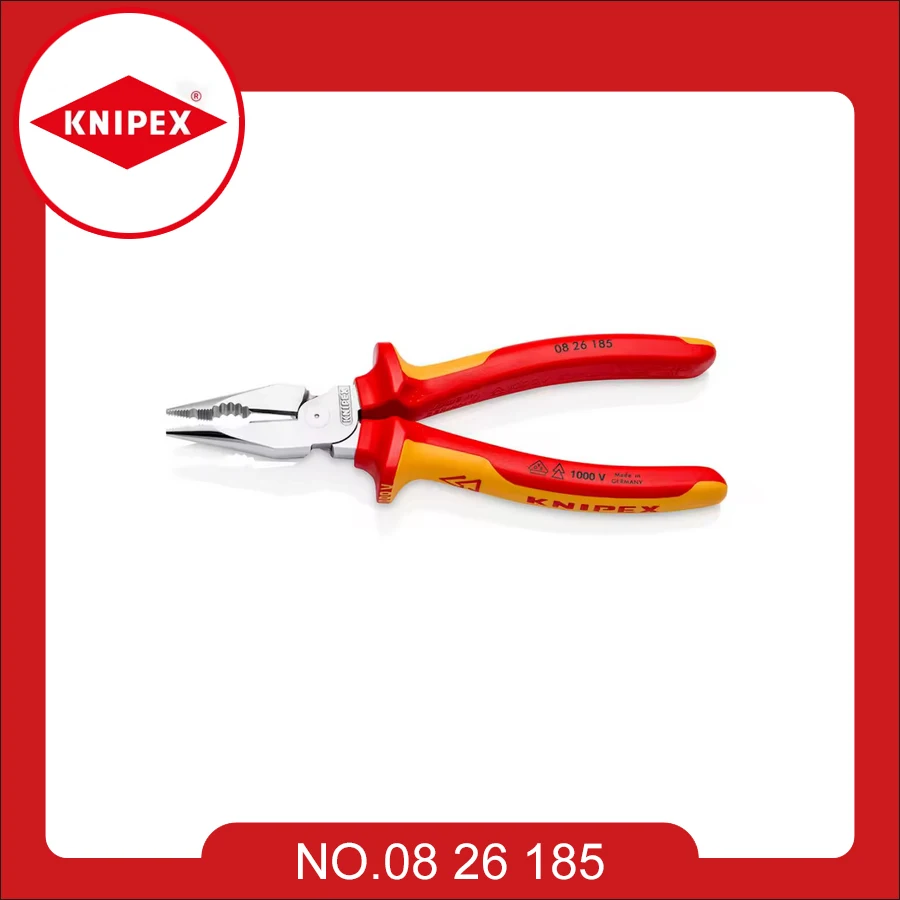 

KNIPEX Long Nose Combination Pliers 7.2-inch Insulated High Leverage Joint Pliers with Multi-component Grips 08 26 185