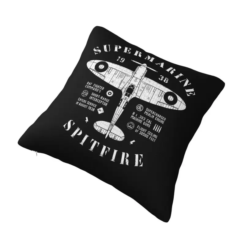 Custom Supermarine Spitfires Nordic Throw Pillow Covers Fighter Plane WW2 War Pilot Aircraft Airplane Car Cushion