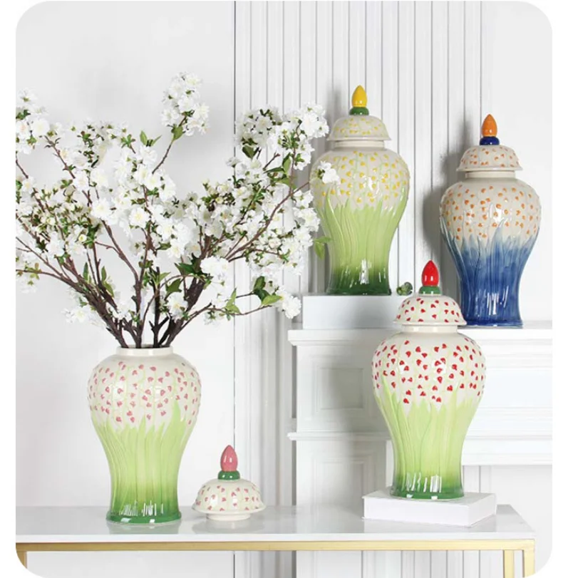 Ceramic Decorative Small Vase Forest style Hand drawn Wind Chime Flower Insertion General Jar Craftsmanship Soft Decoration Desk