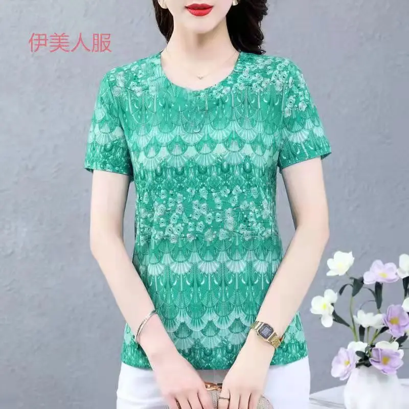 

Women's Summer New Short-sleeved Floral Bottoming Shirt Fashion Temperament Self-cultivation Ethnic Floral Print Top DD225