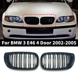 1Pair  Front Kidney Grill Gloss Black Double Slat Hood Grilles for BMW 3 Series E46 4D 2002-2005 Racing Grille Car Replacement