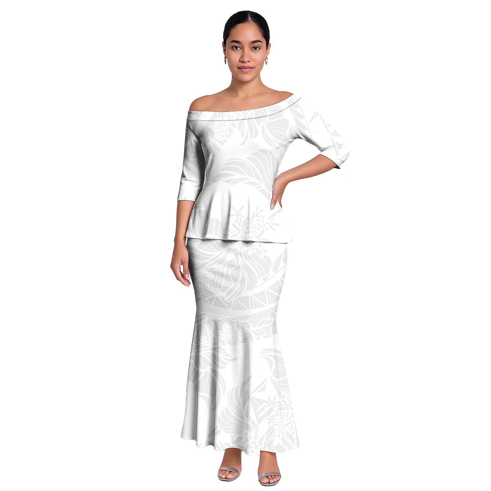 Luxury Design Samoan Puletasi Drop Shipping Polynesian Fijian Tapa Print Islander Style Dress Sets Minimum Order Quantity
