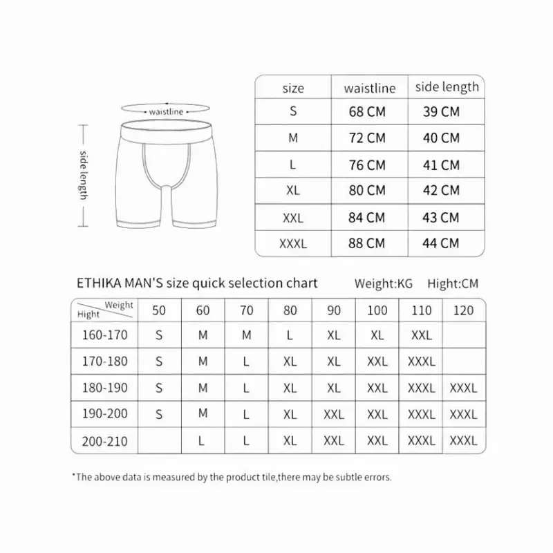 ETHIKA Mens Underwear Solid Color 100% Cotton Breathable Underware Casual Men Boxer Briefs Shorts Sweatpants Black Plus Size