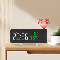 Multifunctional Clock Temperature Humidity 180° Projection Clock Mirror LED Clock Home Decoration Bedside Desktop Alarm Clock