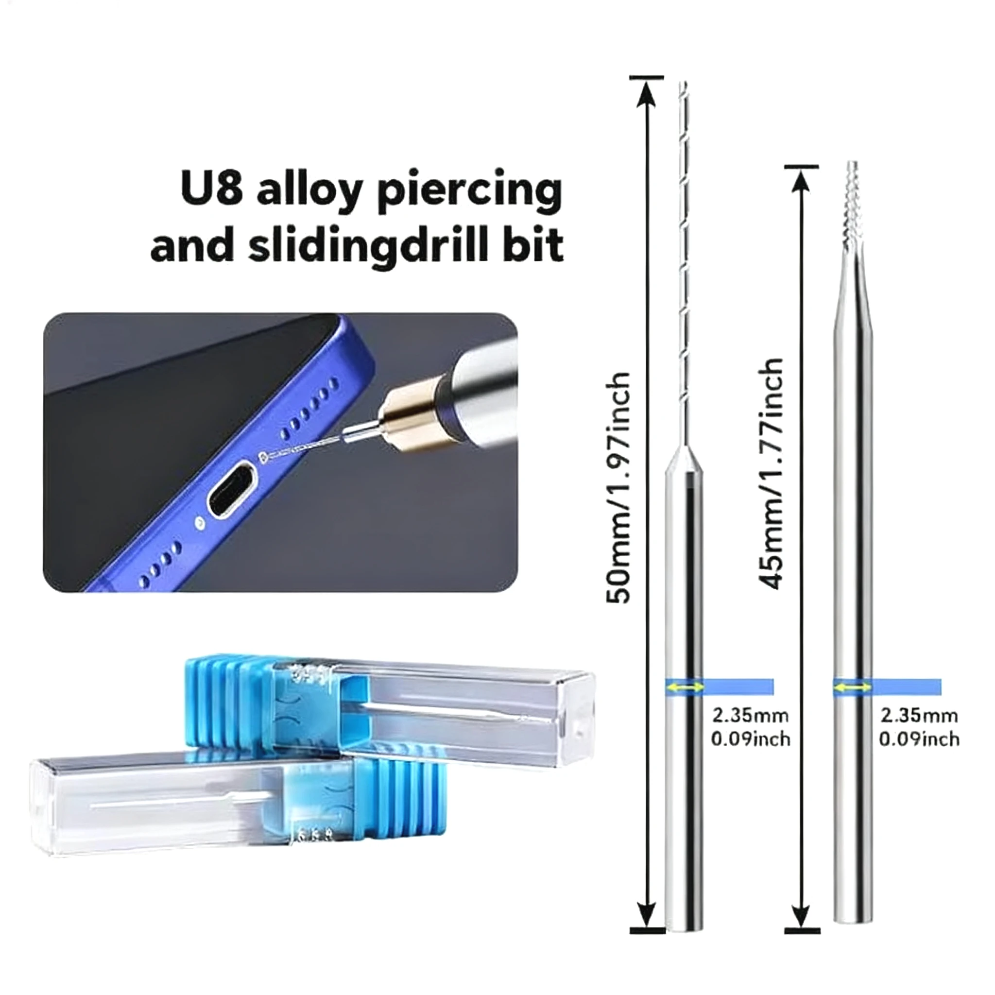

U8 Alloy Screw Extractor Drill Bit - Stripped Screw Remover Tool for Phone Repair - 2.35mm Left Hand Drill Bits Set