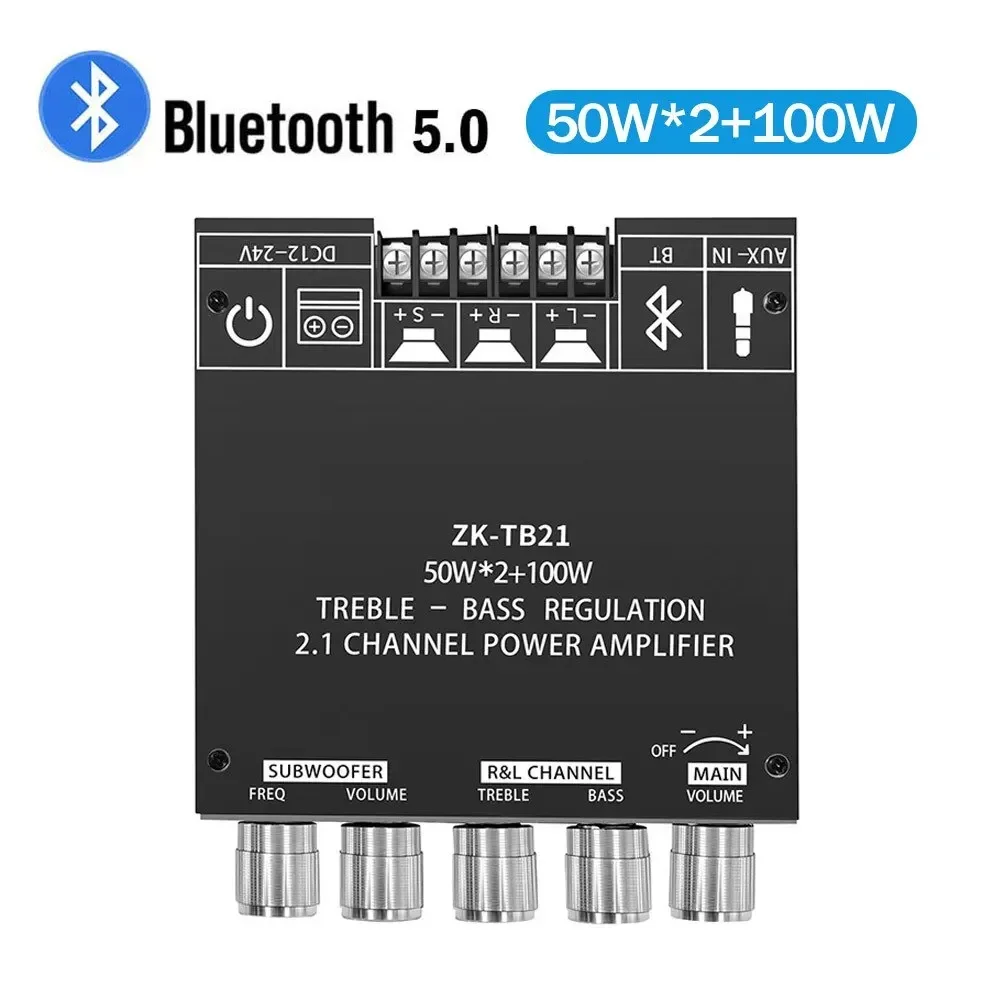 Bluetooth 5.0 TPA3116D2 ZK-TB21 Subwoofer Digital Amplifier Board 2x50W+100W 2.1 Channel Power Audio Stereo Bass AMP for Home