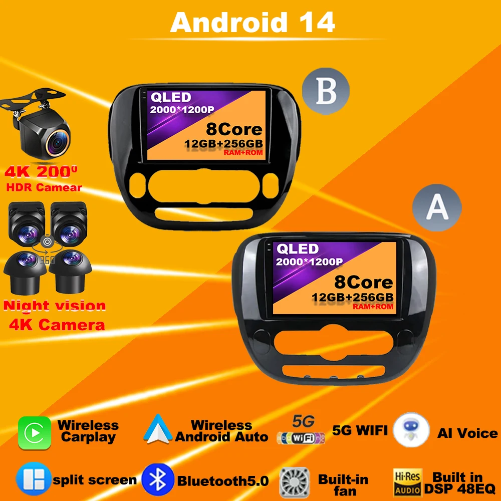 

Car Radio Android 14 For Kia-Soul-2 PS 2013-2019 Car Player Multimedia Navigation GPS Touch Screen autoradio dvd 2 din no 2din