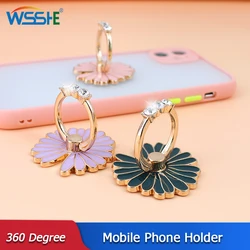 Anillo de dedo decorativo para teléfono con margaritas pequeñas de moda, soporte de teléfono de metal de 360 ​​grados para teléfono inteligente, soporte de flores para teléfono iphone 11 12 pro max