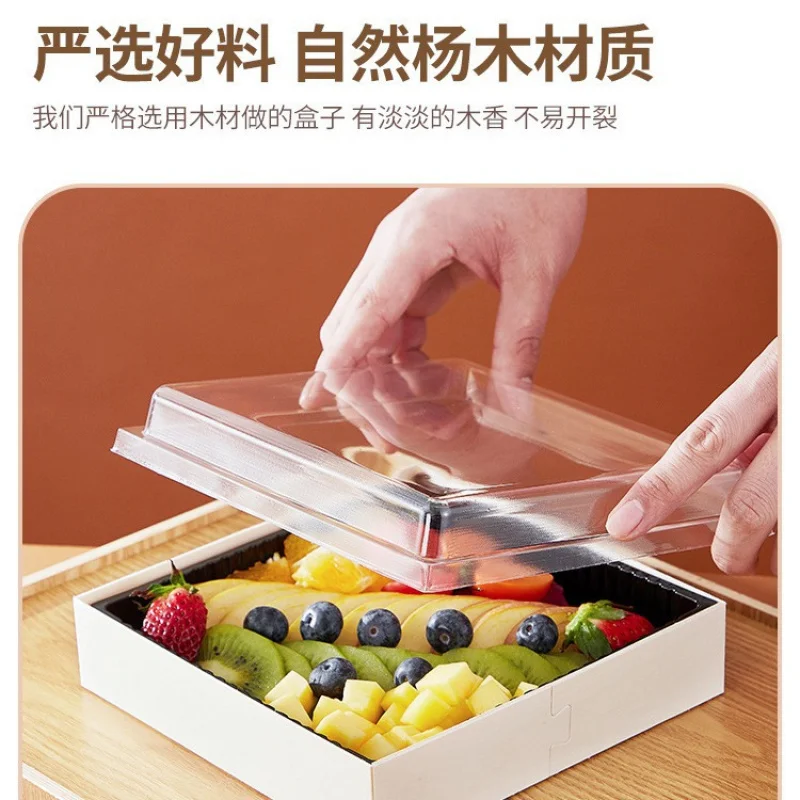 Custom Fruit Packaging Box Fruit Platter Takeout Box Cut Fruit Food Grade Wooden Fruit Cutting Packing Box