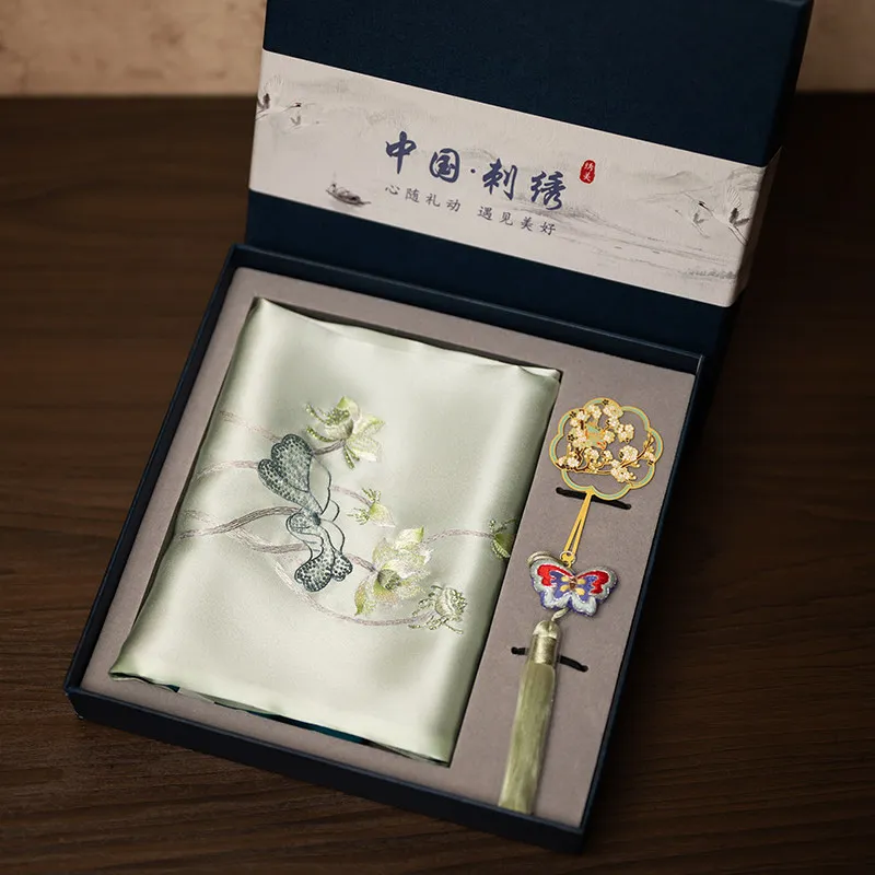 

Suzhou Embroidery Scarf and Bookmark Gift Box Set, Silk Embroidered Scarf, Cultural and Creative Gift, Souvenir Present